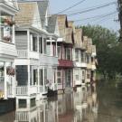 Houses on the Mohawk River in New York State during a flood in June 200
